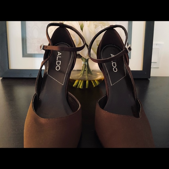 ALDO Brown Satin Pointy-toe Heels with Rhinestone Buckle - Picture 4 of 8